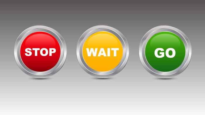 Stop Wait Go Glossy Button, Vector illustration