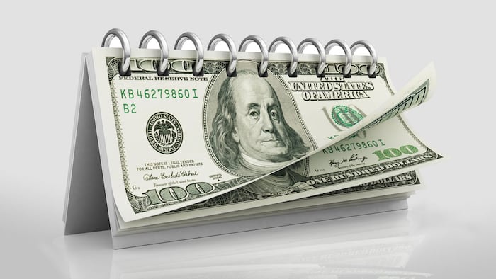 Calendar with dollar bills. - Illustration