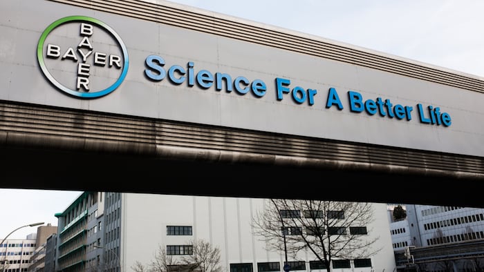BERLIN, FEBRUARY 2: Pedestrian bridge over the street on the Bayer Headquarters in Berlin on February 2, 2016.
