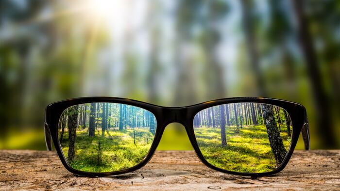 glasses focus background wooden eye vision lens eyeglasses nature reflection look looking through see clear sight concept transparent sunrise prescription sunset vintage sunny sun retro - stock image