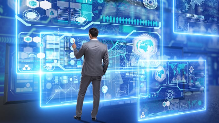 Businessman searching for big data