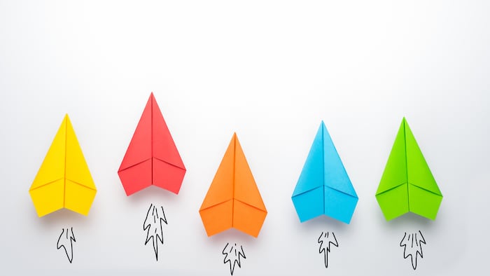 paper plane on white background, Business competition concept.