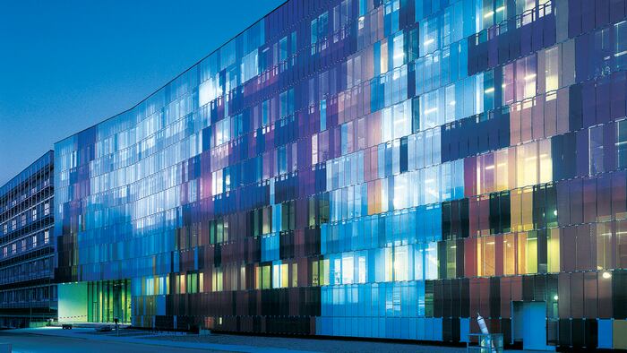 Dawn over the Pharmalogical Research building at Biberach, Germany