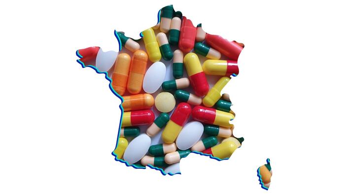 Map of France made from tablets, capsules
