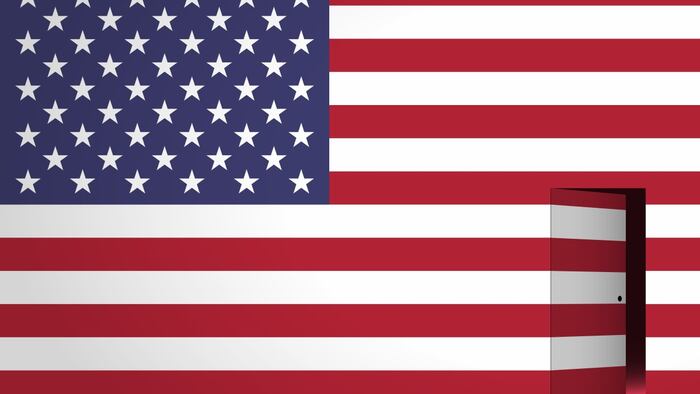 Door opening into US flag
