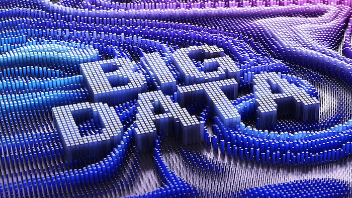 Big data concept. 3D .Thousands bar graphs forming words big data