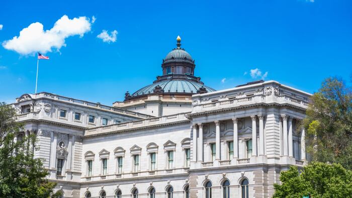 Exterior of the Library of Congress Thomas Jefferson Building on Capitol Hill in Washington, DC