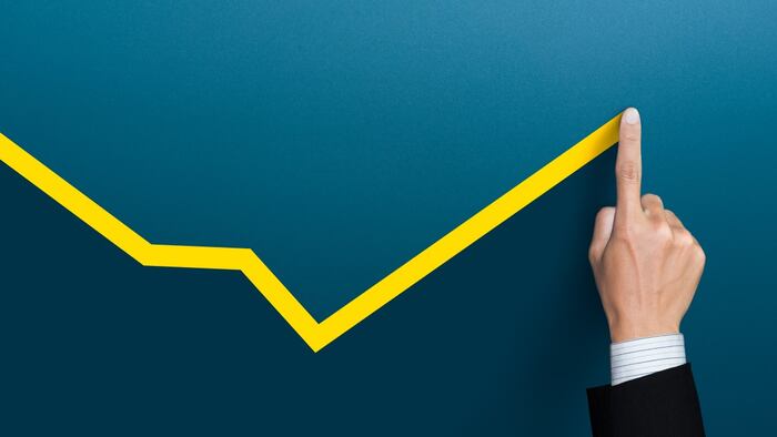 Yellow line going down and then up, led by finger