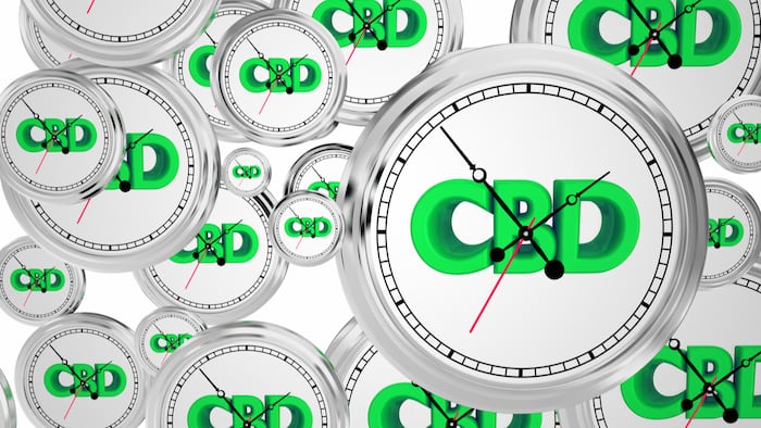 CBD Cannabidiol Marijuana Cannabis Time Clocks Deadline 3d Illustration
