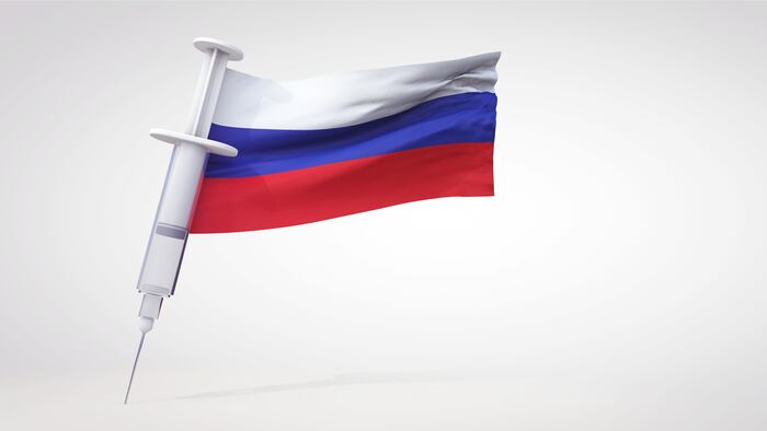 Vaccine immunization syringe with russia flag